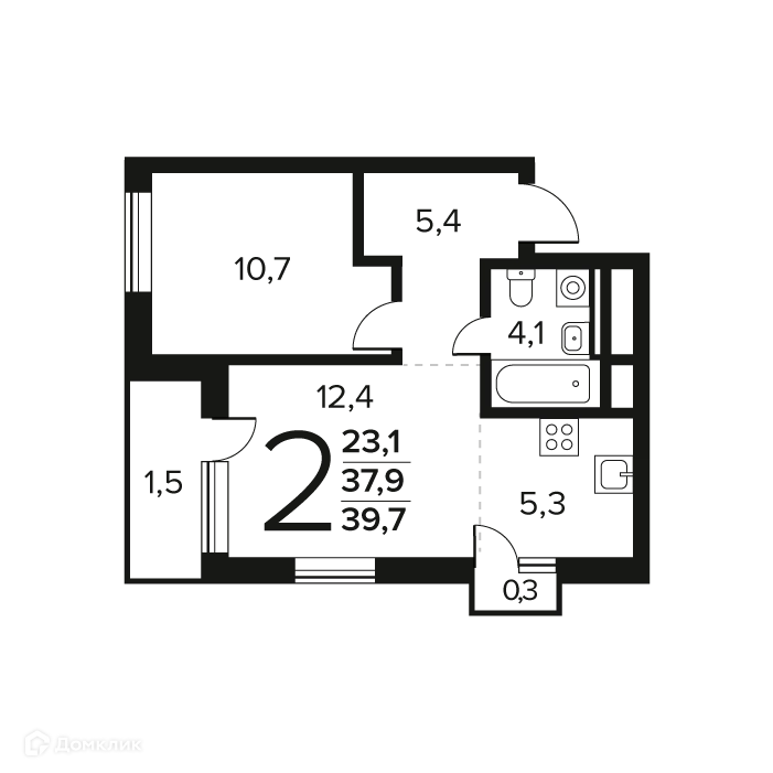 2-комнатная квартира 39.7 м² Новые Ватутинки Заречный
