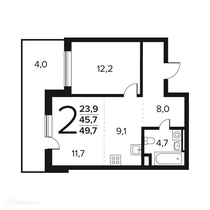 2-комнатная квартира 49.7 м² Новые Ватутинки Заречный