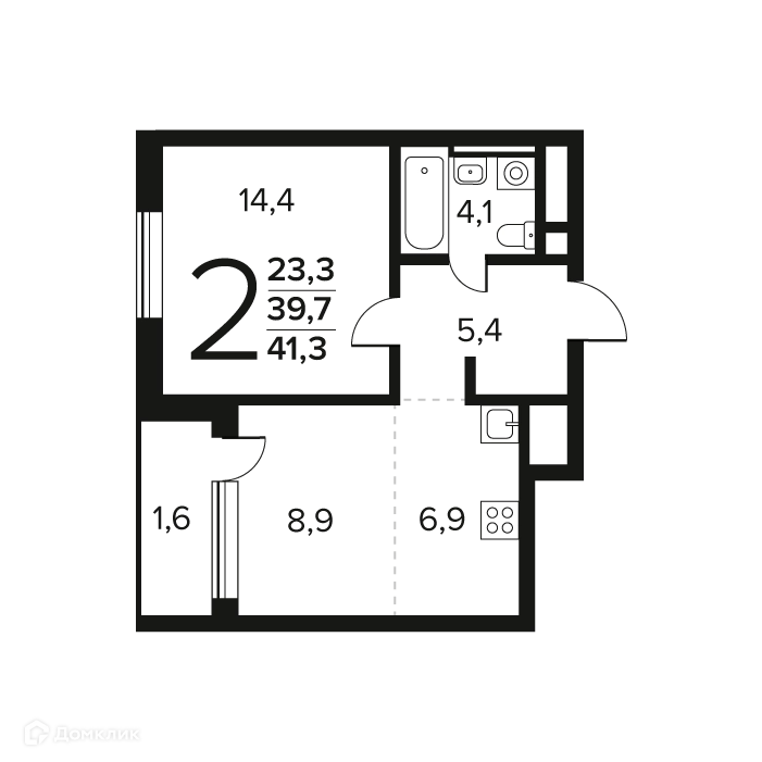 2-комнатная квартира 41.3 м² Новые Ватутинки Заречный