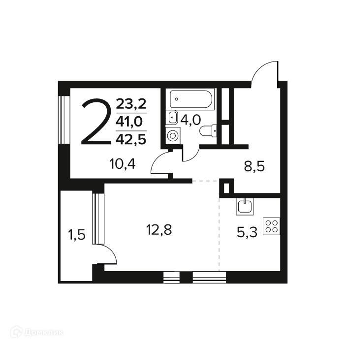 2-комнатная квартира 42.5 м² Новые Ватутинки Заречный