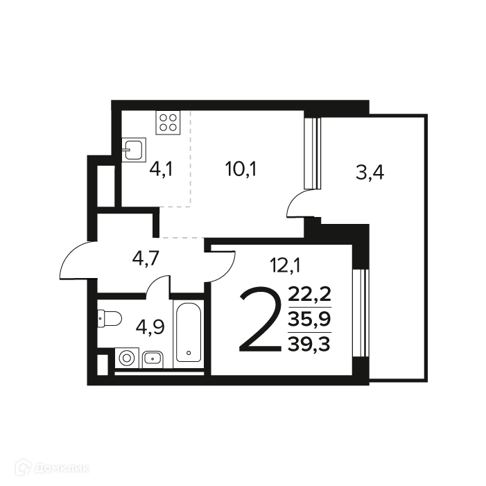 2-комнатная квартира 39.3 м² Новые Ватутинки Заречный