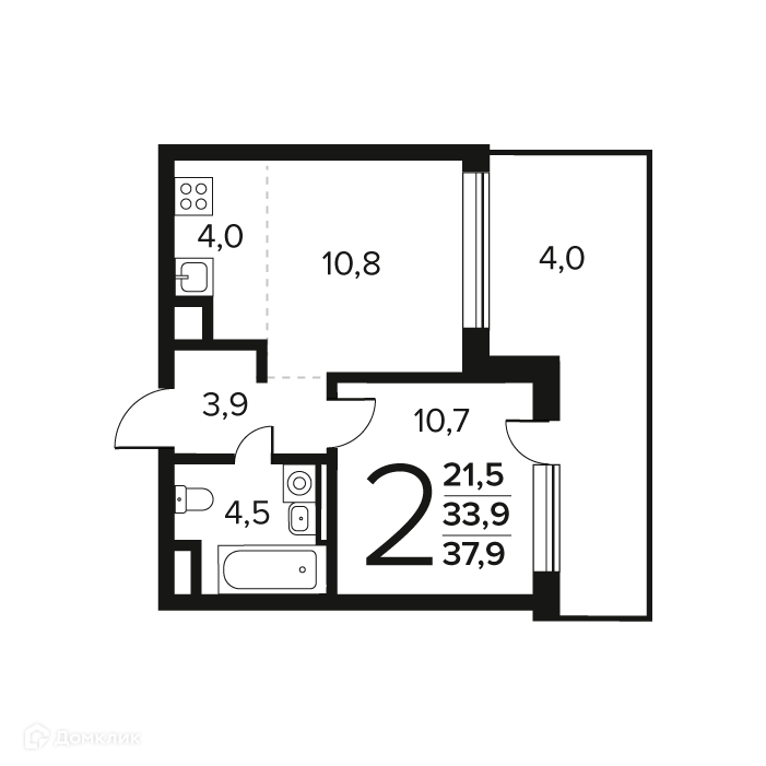 2-комнатная квартира 37.9 м² Новые Ватутинки Заречный