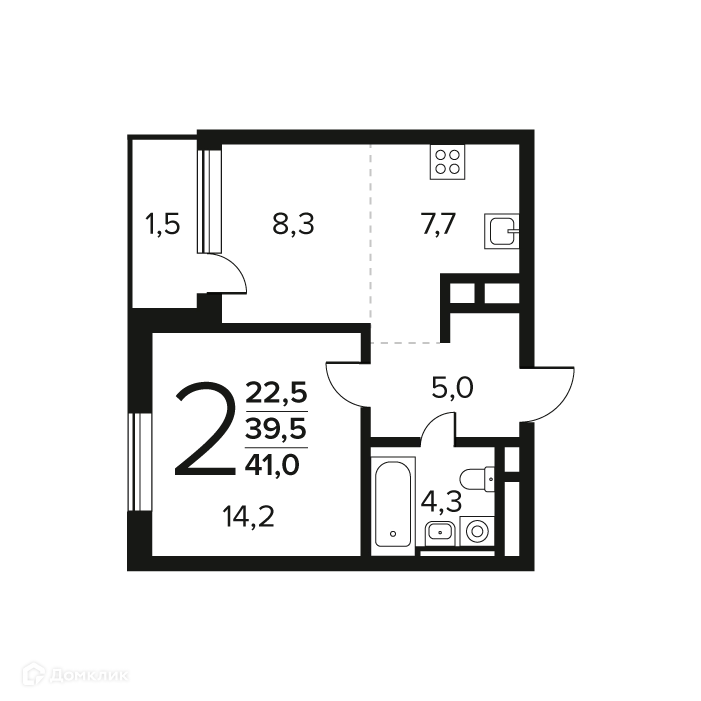 2-комнатная квартира 41 м² Новые Ватутинки Заречный