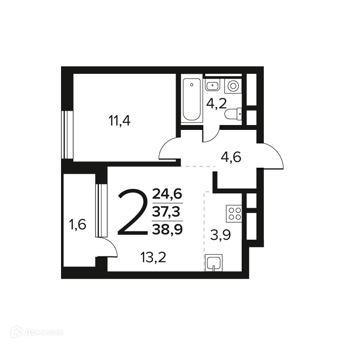 2-комнатная квартира 38.9 м² Новые Ватутинки Заречный
