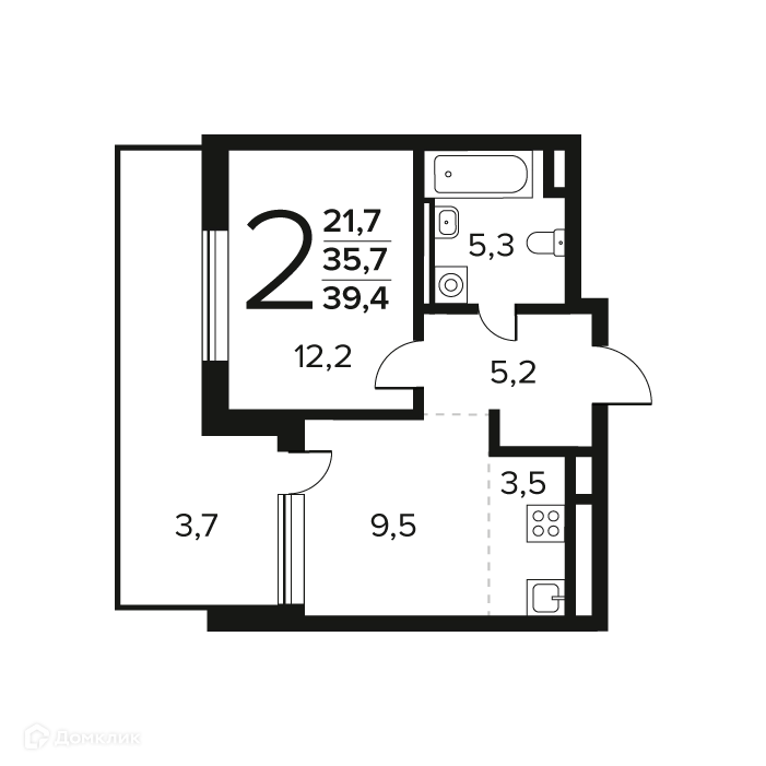 2-комнатная квартира 39.4 м² Новые Ватутинки Заречный