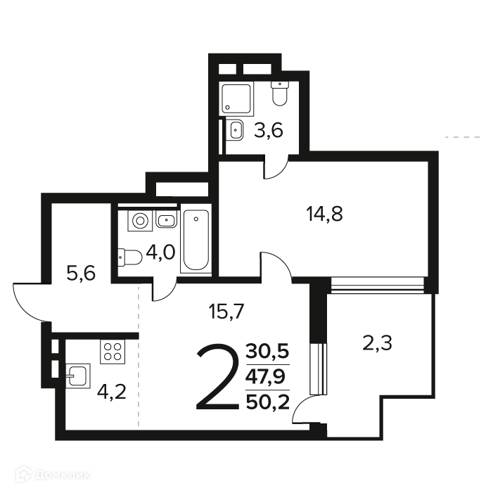 2-комнатная квартира 50.2 м² Новые Ватутинки Заречный