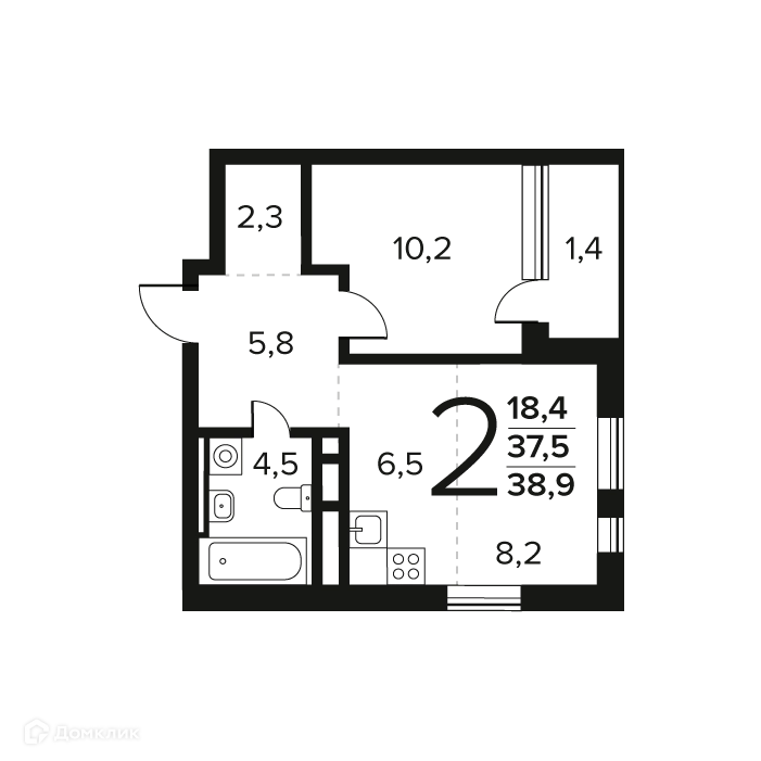 2-комнатная квартира 39 м² Новые Ватутинки Заречный