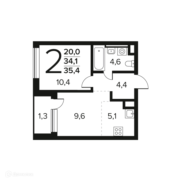 2-комнатная квартира 35.4 м² Новые Ватутинки Заречный