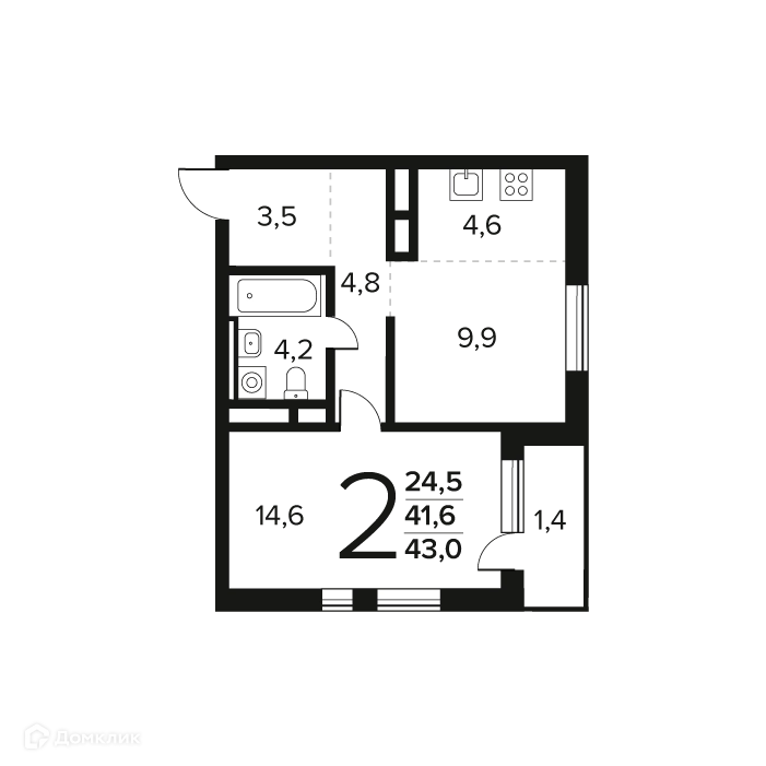 2-комнатная квартира 43 м² Новые Ватутинки Заречный