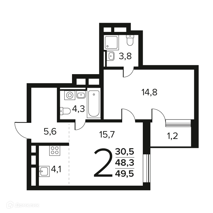 2-комнатная квартира 49.5 м² Новые Ватутинки Заречный
