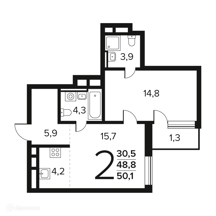 2-комнатная квартира 50.1 м² Новые Ватутинки Заречный