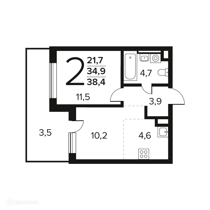2-комнатная квартира 38.4 м² Новые Ватутинки Заречный