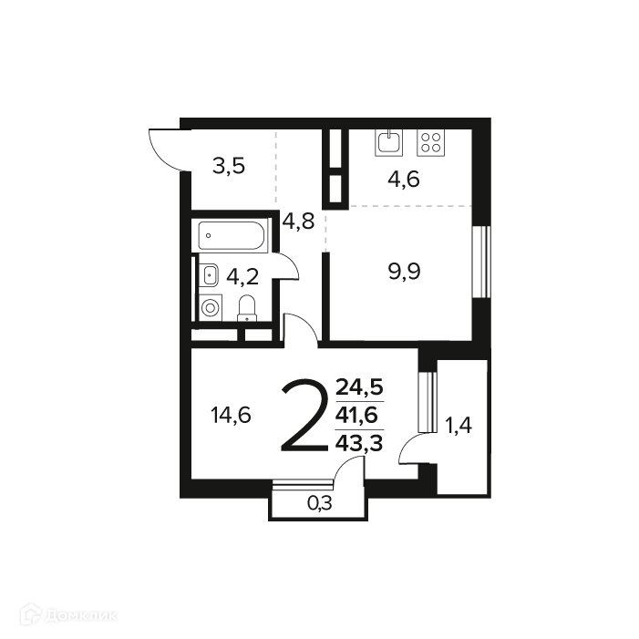 2-комнатная квартира 43.3 м² Новые Ватутинки Заречный
