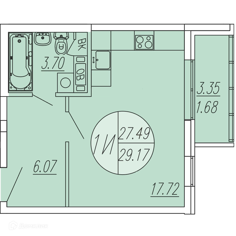 Студия 29.17 м² Шолохово