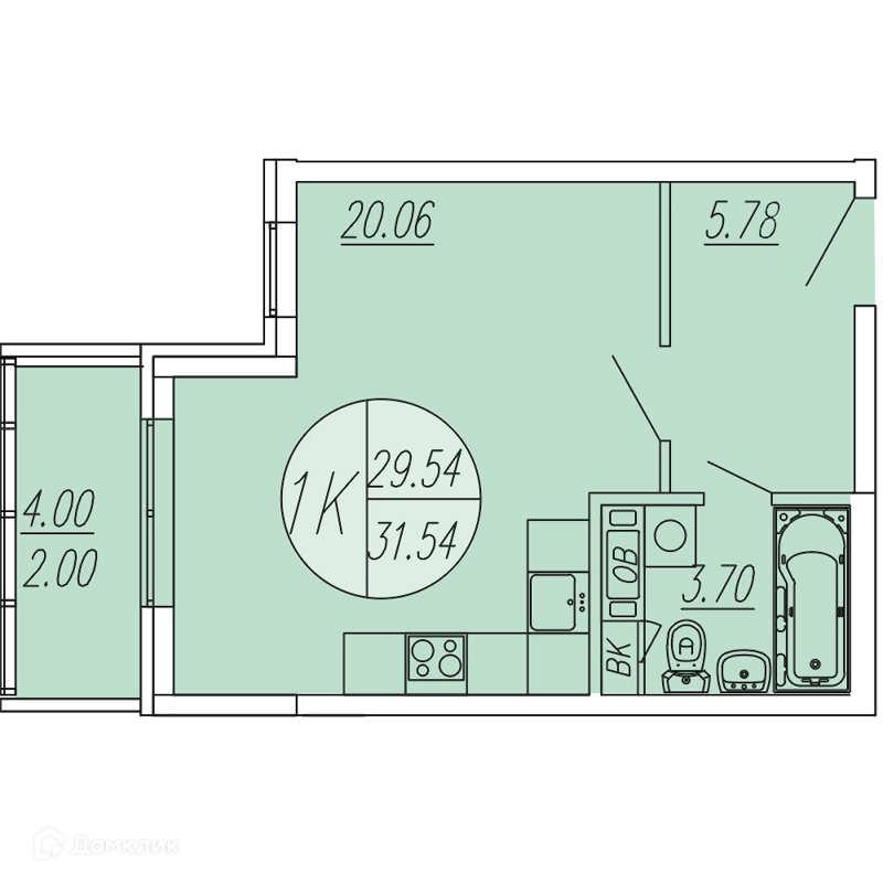 Студия 31.54 м² Шолохово