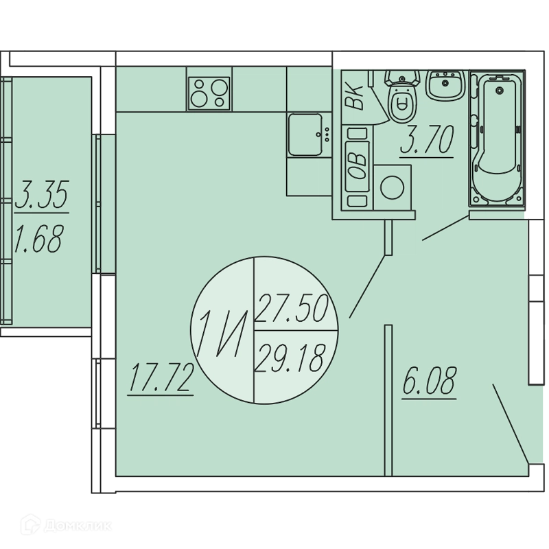Студия 29.18 м² Шолохово