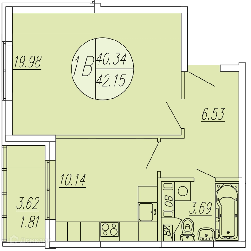 1-комнатная квартира 42.15 м² Шолохово