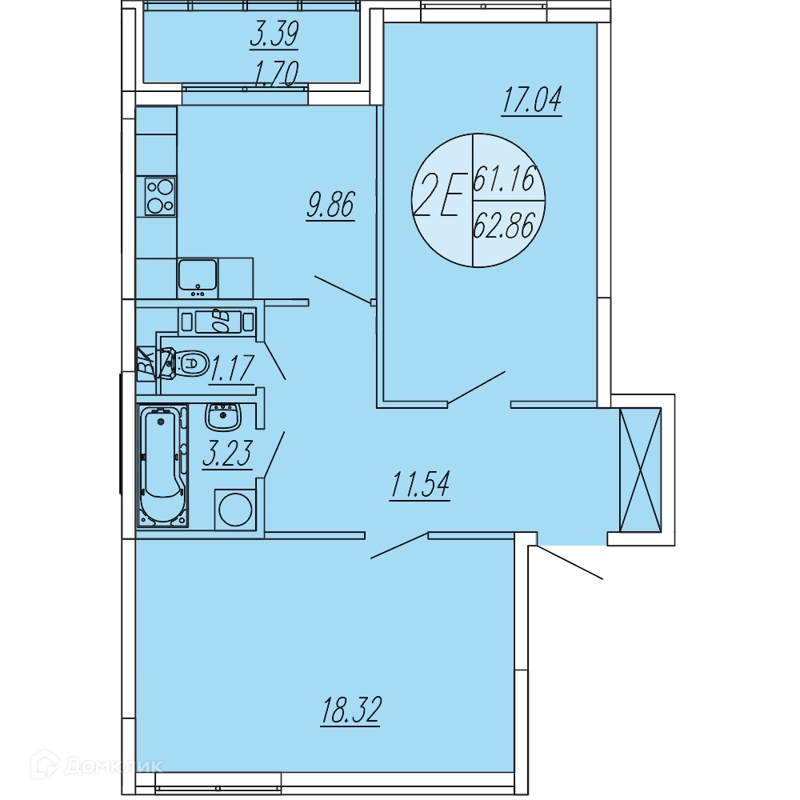 2-комнатная квартира 62.86 м² Шолохово