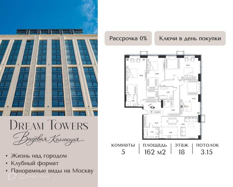 5-комнатная квартира 162 м² Dream Towers