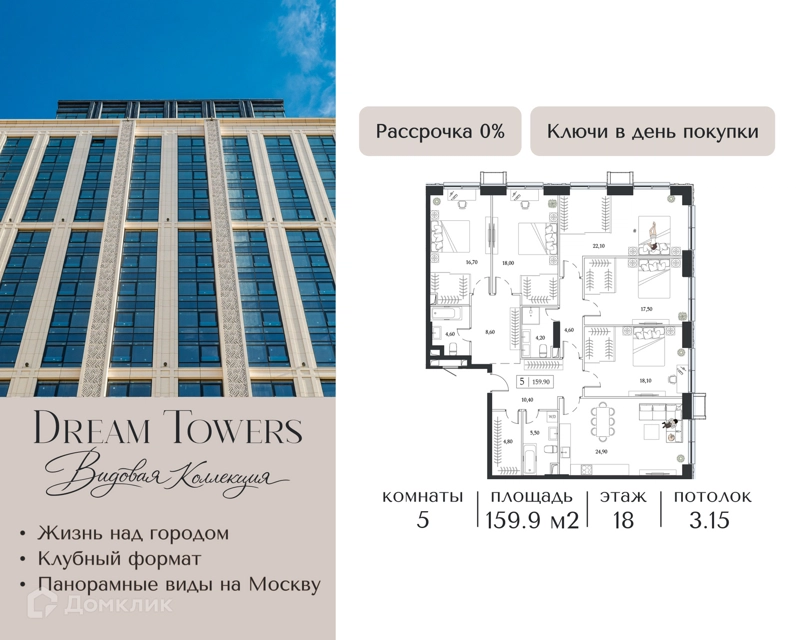 5-комнатная квартира 159.9 м² Dream Towers