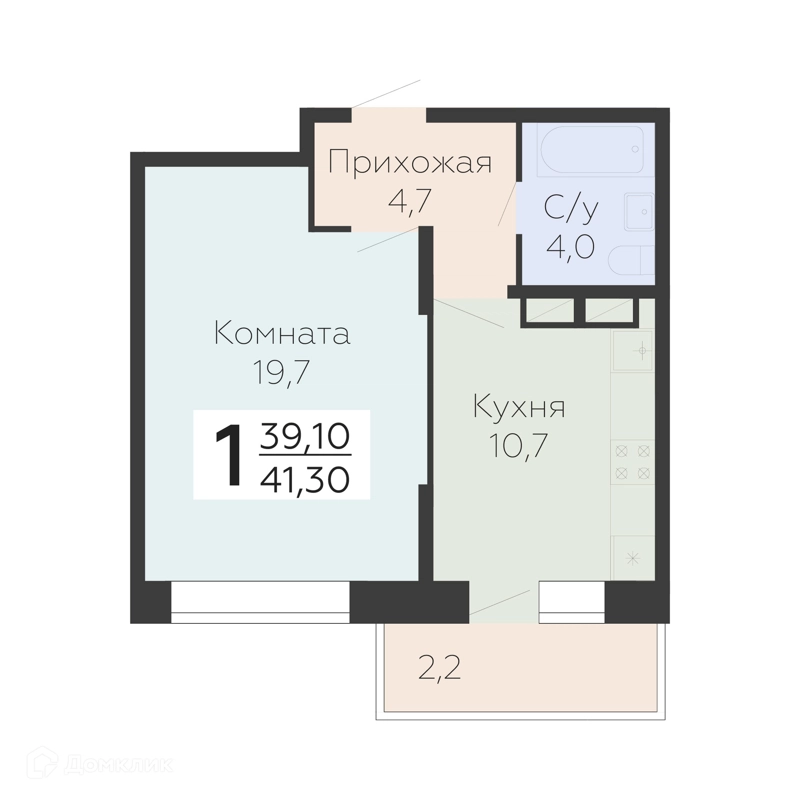 1-комнатная квартира 41.28 м² Онегин