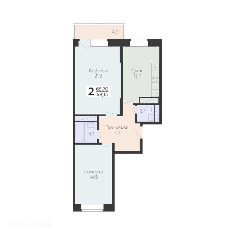 2-комнатная квартира 68.15 м² Онегин