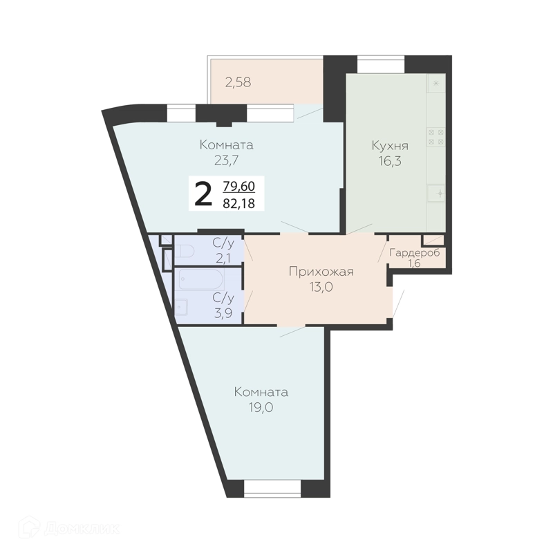 2-комнатная квартира 82.18 м² Онегин