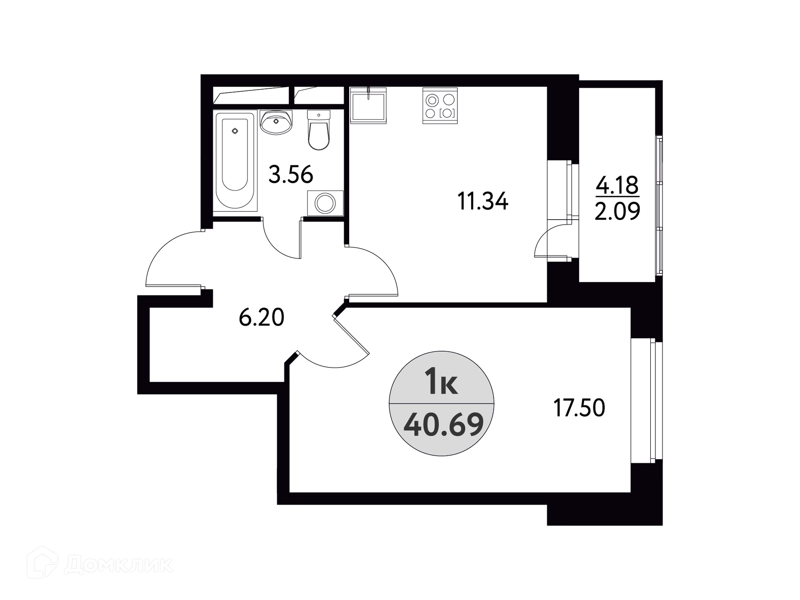 1-комнатная квартира 40.69 м² Солнечная долина