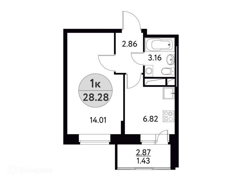 1-комнатная квартира 28.28 м² Солнечная долина