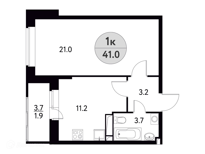 1-комнатная квартира 41 м² Солнечная долина