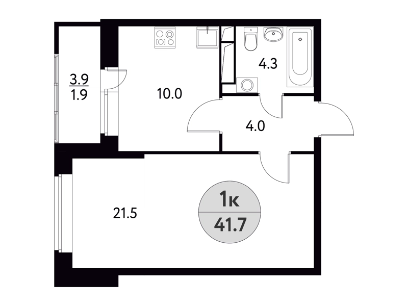 1-комнатная квартира 41.7 м² Солнечная долина