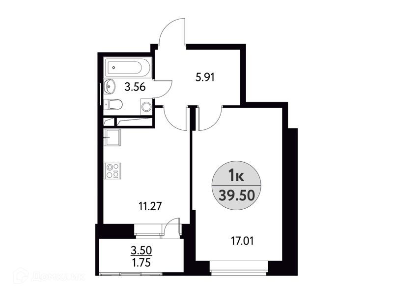 1-комнатная квартира 39.5 м² Солнечная долина