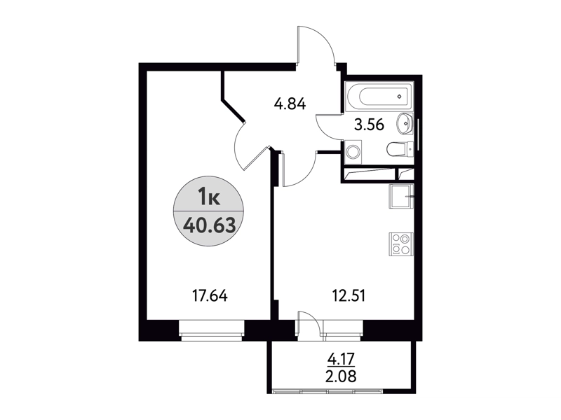 1-комнатная квартира 40.63 м² Солнечная долина