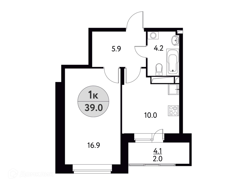 1-комнатная квартира 39 м² Солнечная долина