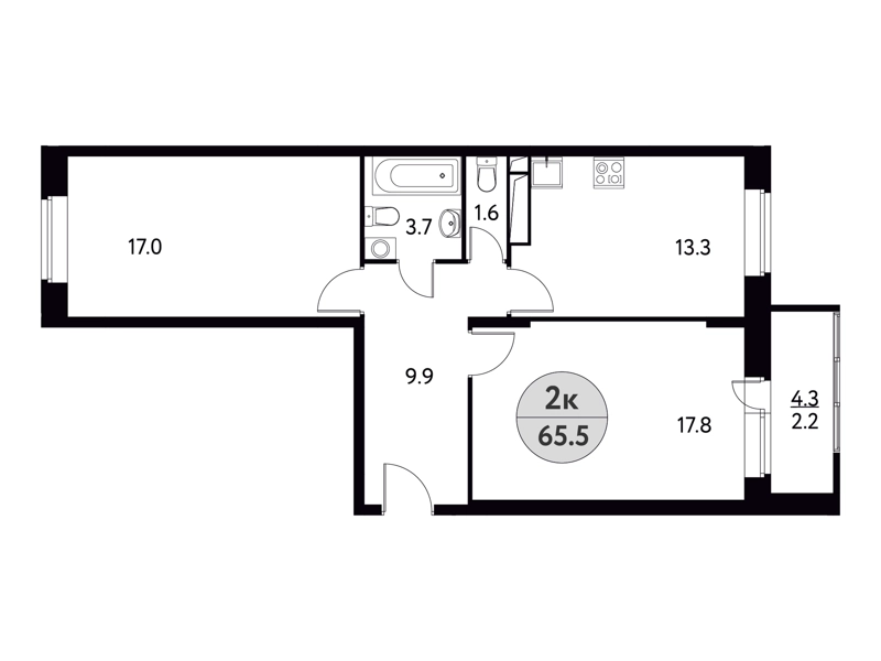 2-комнатная квартира 65.5 м² Солнечная долина