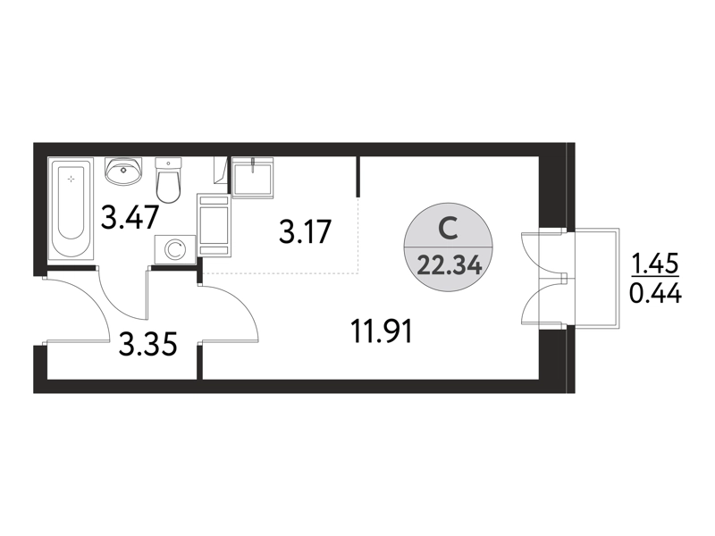 Студия 22.34 м² Дом на Сиреневой