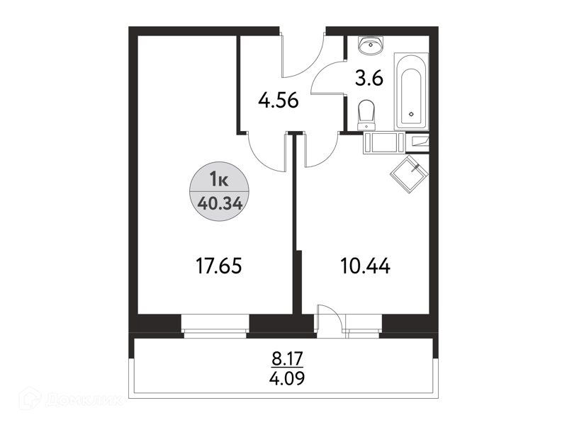 1-комнатная квартира 40.34 м² Дом на Сиреневой