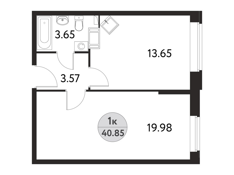 1-комнатная квартира 40.85 м² Дом на Сиреневой