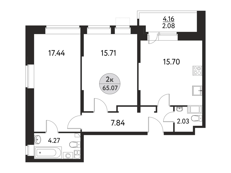 2-комнатная квартира 65.07 м² Дом на Сиреневой