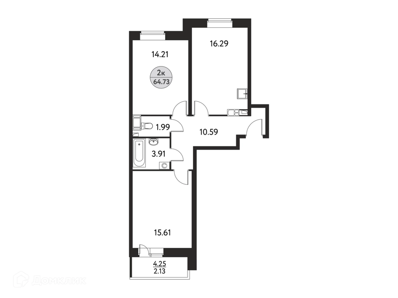 2-комнатная квартира 64.73 м² Дом на Сиреневой