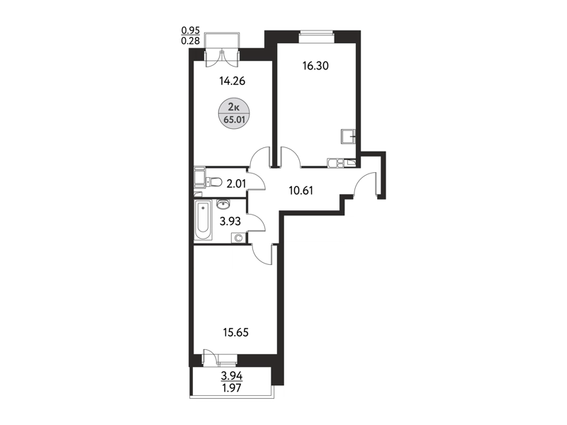 2-комнатная квартира 65.01 м² Дом на Сиреневой