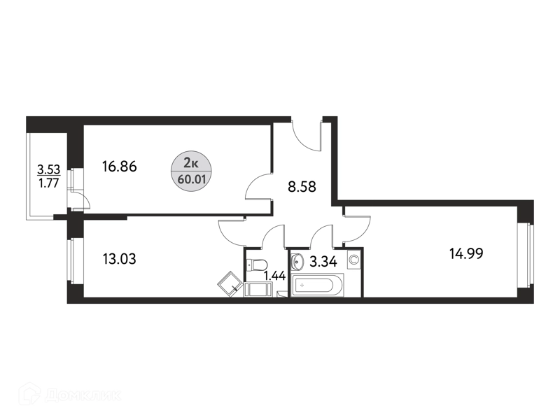2-комнатная квартира 60.01 м² Дом на Сиреневой
