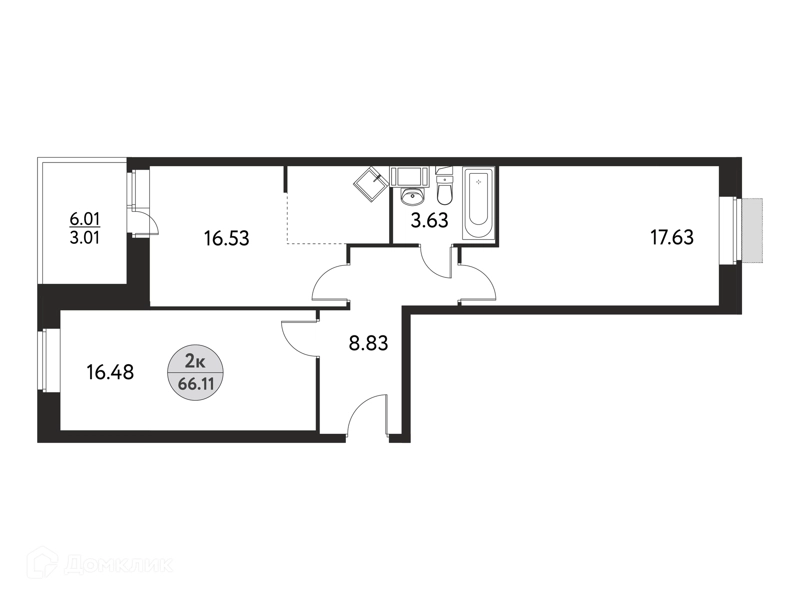 2-комнатная квартира 66.11 м² Дом на Сиреневой