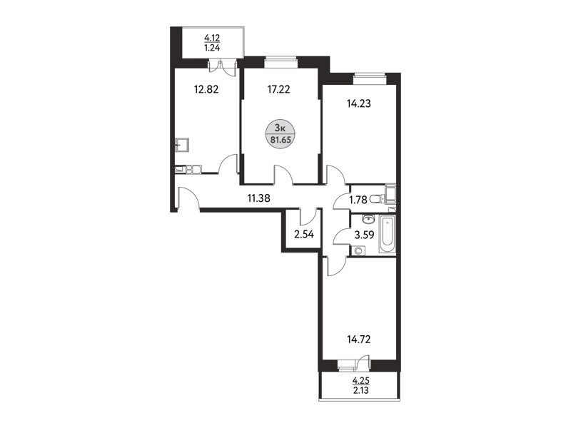 3-комнатная квартира 81.65 м² Дом на Сиреневой
