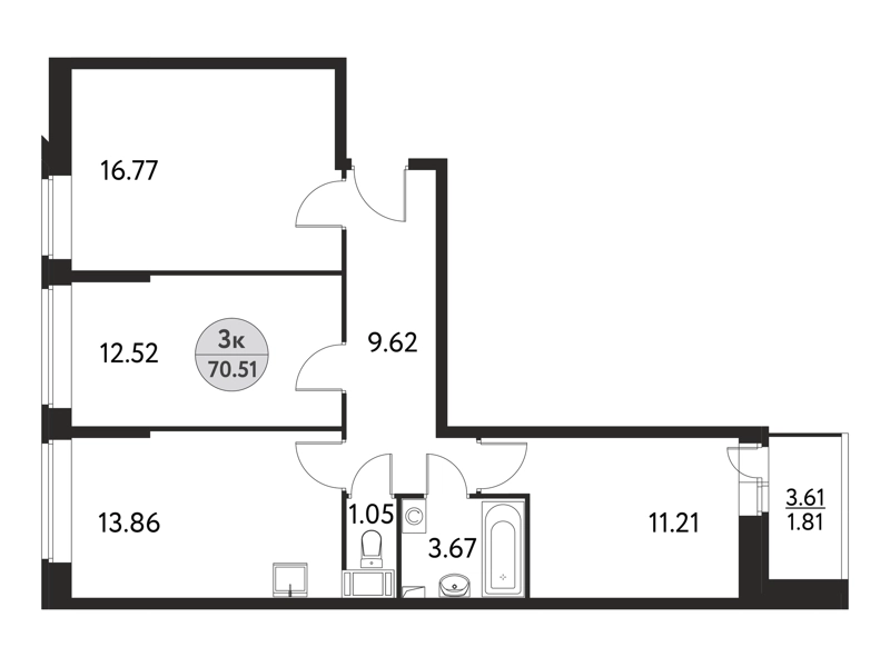 3-комнатная квартира 72.3 м² Дом на Сиреневой
