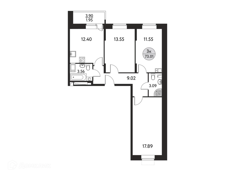 3-комнатная квартира 74.9 м² Дом на Сиреневой