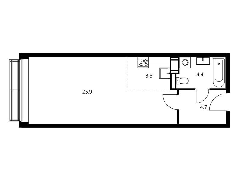 Студия 38.3 м² Солнечный Парк