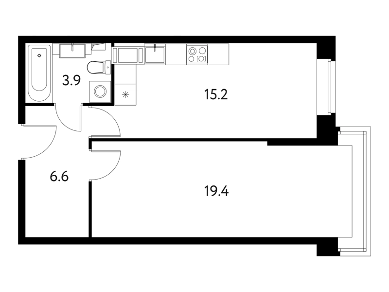 1-комнатная квартира 46 м² Солнечный Парк