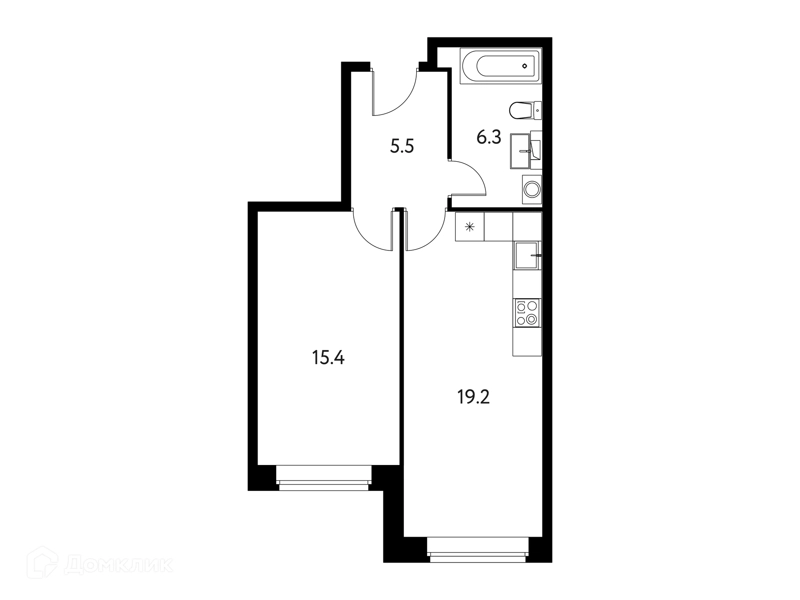 1-комнатная квартира 46.42 м² Солнечный Парк