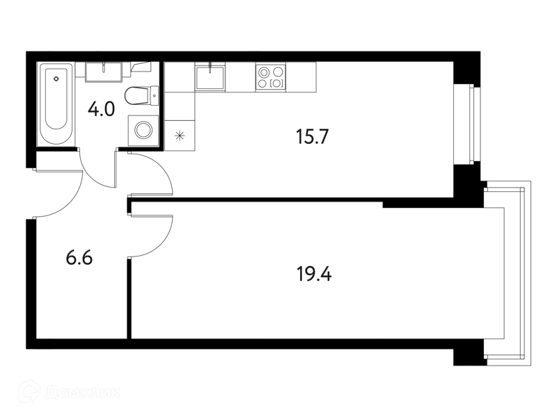 1-комнатная квартира 45.69 м² Солнечный Парк
